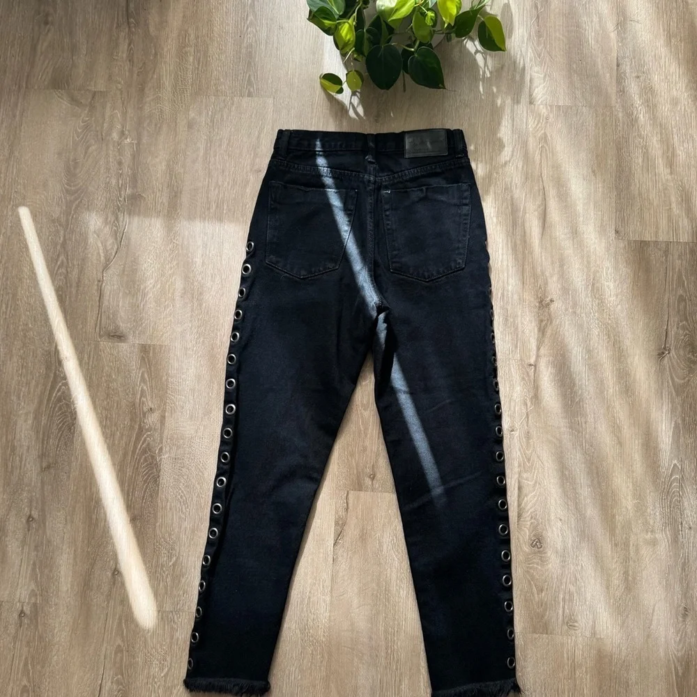 One x One Teaspoon Womens Legend High Waist Mom Grommet Detail Jean 25 Black
